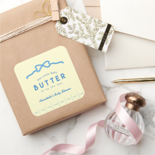 Little Baby Butter Blue Bow Baby Shower Square Sticker
