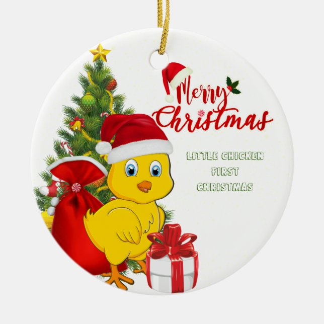 Little Baby Chicken Christmas Ceramic Ornament (Front)