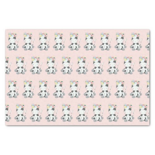 Little Baby Cow Calf With Floral Crown Pattern Tissue Paper