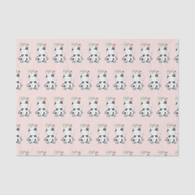 Little Baby Cow Calf With Floral Crown Pattern Tissue Paper (Front)