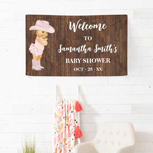 Little Baby Cowgirl Western Welcome Baby Shower Banner