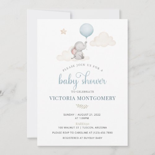 Little Baby Elephant Baby Shower Invitation