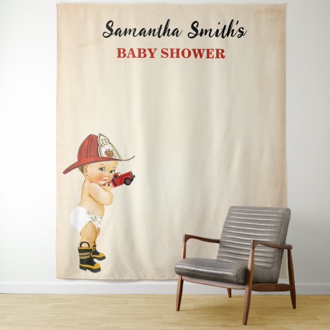 Little Baby Firefighter Baby Shower Backdrop (In Situ)