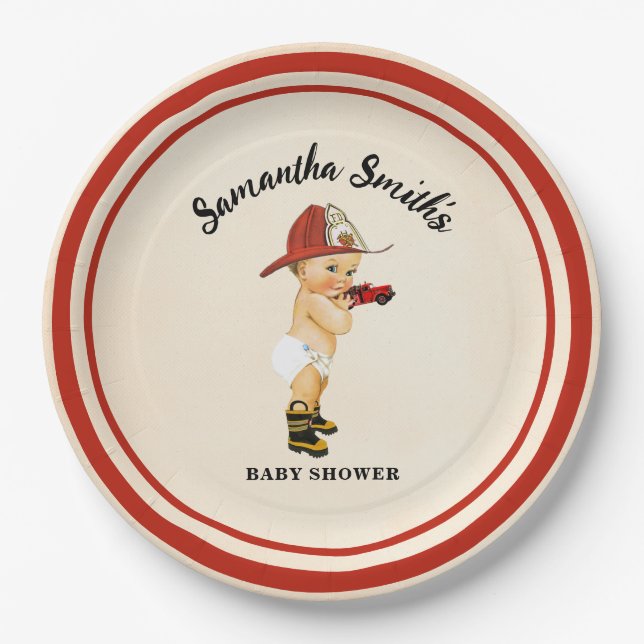 Little Baby Firefighter Baby Shower Paper Plates (Front)
