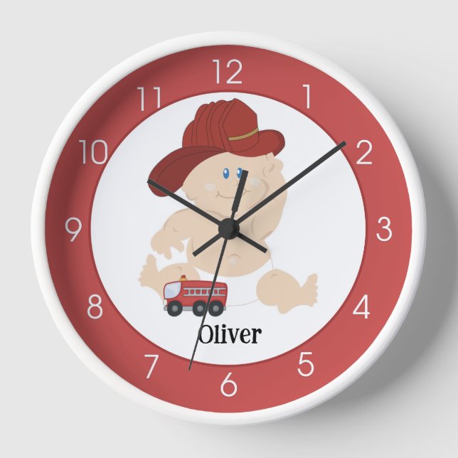 Little Baby Firefighter Personalized Wall Clock (Front)