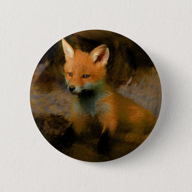 Little Baby Fox Cub Portrait Button (Front)