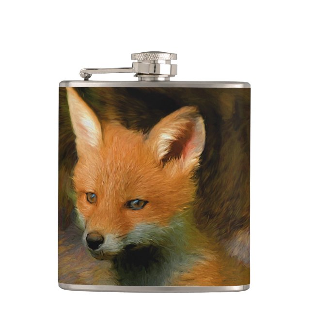 Little Baby Fox Cub Portrait Flask (Front)