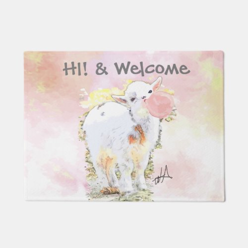 Little Baby Goat with Bubblegum Welcome Mat