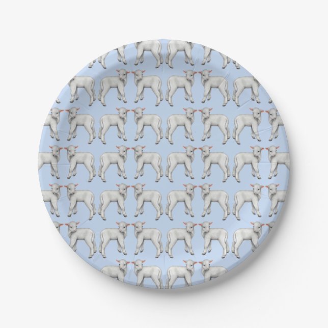 Little Baby Lamb Blue Paper Plates (Front)