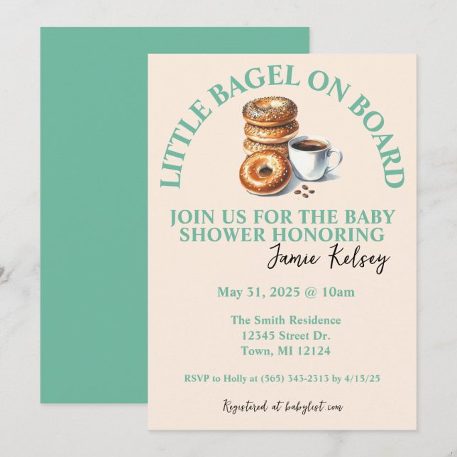 Little Bagel on Board Baby Shower Invitation (Front/Back)