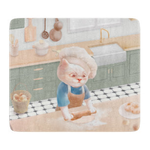 Little Baker Cat: Cozy Morning Kneading Art Cutting Board