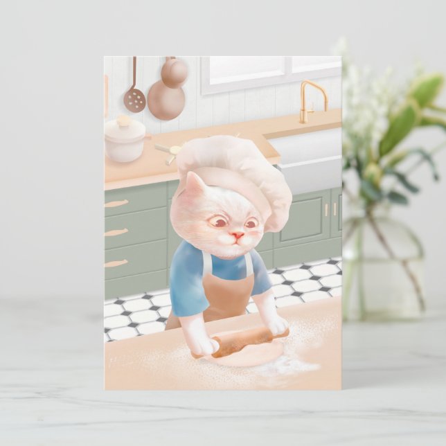 Little Baker Cat: Cozy Morning Kneading Art Holiday Card (Standing Front)