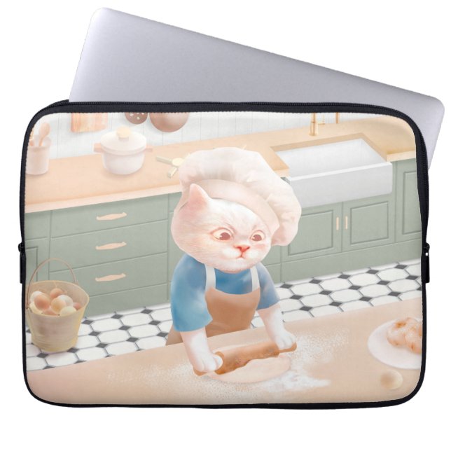 Little Baker Cat: Cozy Morning Kneading Art Laptop Sleeve (Front)