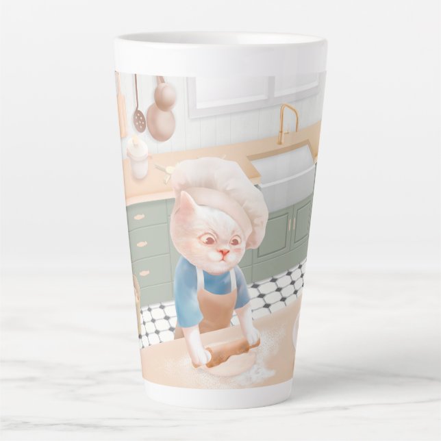 Little Baker Cat: Cozy Morning Kneading Art Latte Mug (Front)