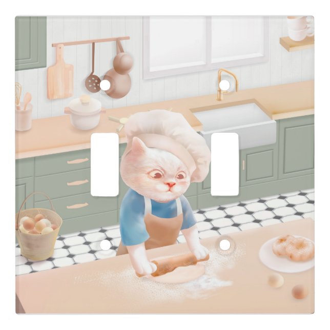 Little Baker Cat: Cozy Morning Kneading Art Light Switch Cover (Front)