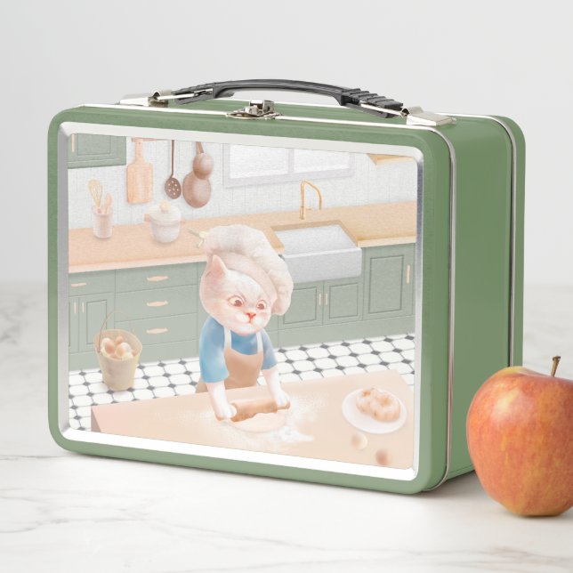 Little Baker Cat: Cozy Morning Kneading Art Metal Lunch Box (In Situ)