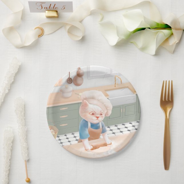 Little Baker Cat: Cozy Morning Kneading Art Paper Plates (Wedding)