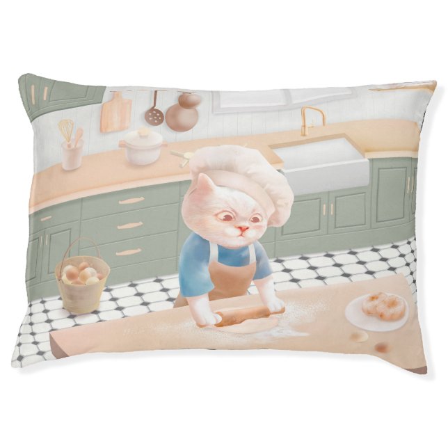 Little Baker Cat: Cozy Morning Kneading Art Pet Bed (Front)
