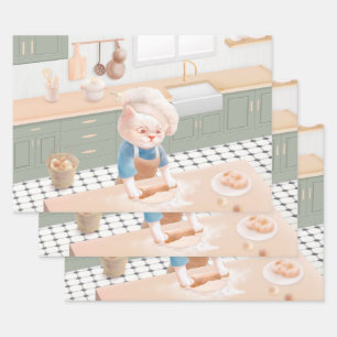 Little Baker Cat: Cozy Morning Kneading Art Wrapping Paper Sheets