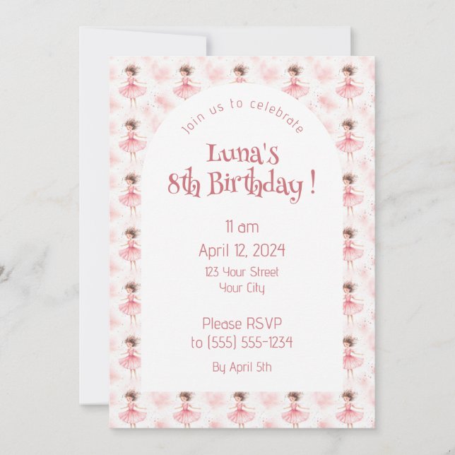 Little Ballerina #3 - Brunette Girl Invitation (Front)