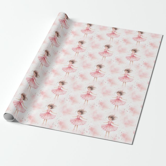 Little Ballerina #3 - Brunette Wrapping Paper (Unrolled)