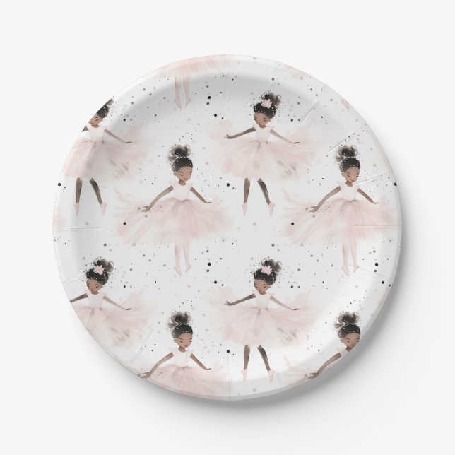Little Ballerina #6 - Black Girl Paper Plates (Front)