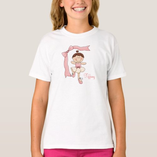 Little Ballerina Brown Hair Kids T_Shirt