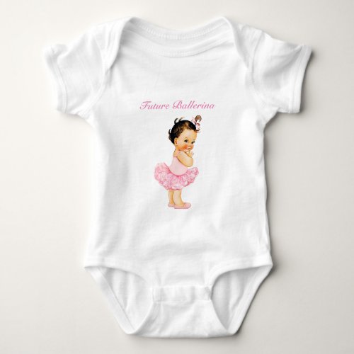 Little Ballerina Brunette Pink Tutu Baby Bodysuit