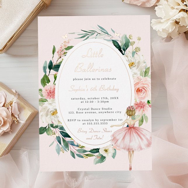 Little Ballerina Butterfly Floral Kids Birthday  Foil Invitation (Creator Uploaded)