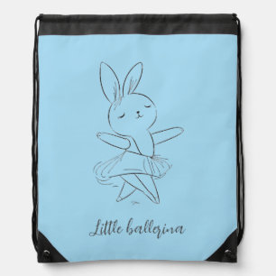 Little ballerina, dancing rabbit, black and blue drawstring bag