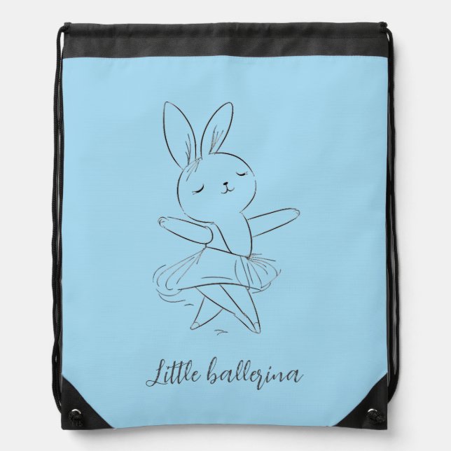 Little ballerina, dancing rabbit, black and blue drawstring bag (Front)