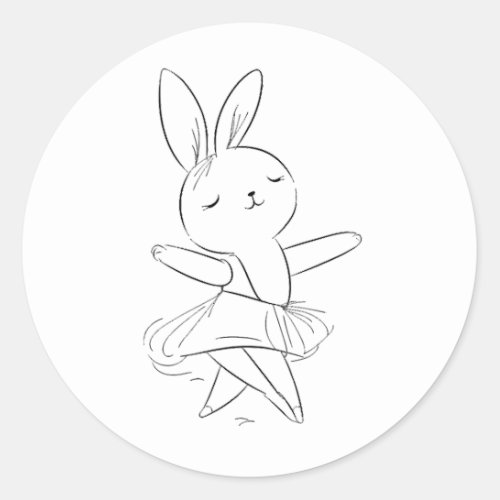 Little ballerina dancing rabbit black and white classic round sticker