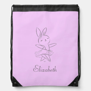 Little ballerina, dancing rabbit, pink drawstring bag