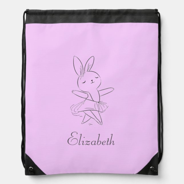 Little ballerina, dancing rabbit, pink drawstring bag (Front)