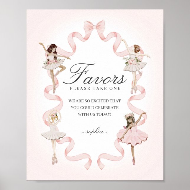Little Ballerina Favors Whimsical Birthday Sign (Front)