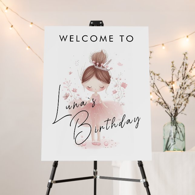 Little Ballerina Floral Pink Birthday Welcome Foam Board (In Situ (Stand))