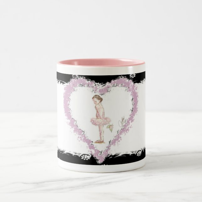 Little Ballerina Holding Rose in Heart Mug (Center)