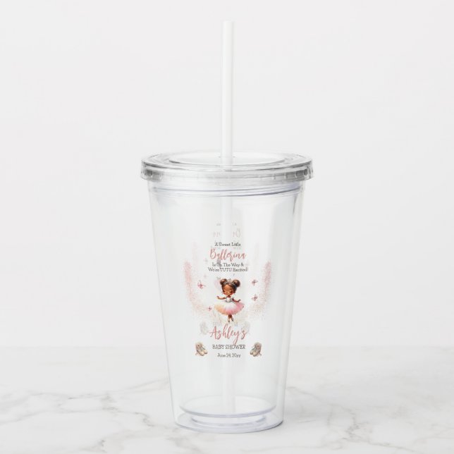 Little Ballerina Is On The Way Tutu Baby Shower Acrylic Tumbler (Front)