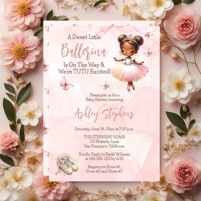 Little Ballerina Is On The Way Tutu Baby Shower Invitation ("A Sweet Little Ballerina Is On The Way & We're TUTU Excited!" Pink Girl Baby Shower Invitation)