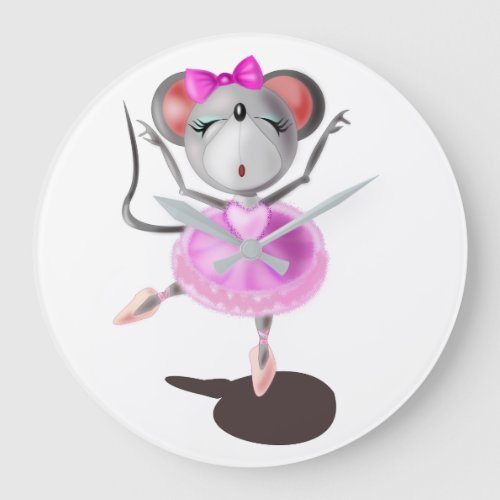 Little Ballerina Mouse Ballet Dancer _ Your Color Large Clock