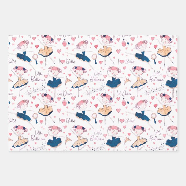 Little Ballerina on white Wrapping Paper Sheets (Front)