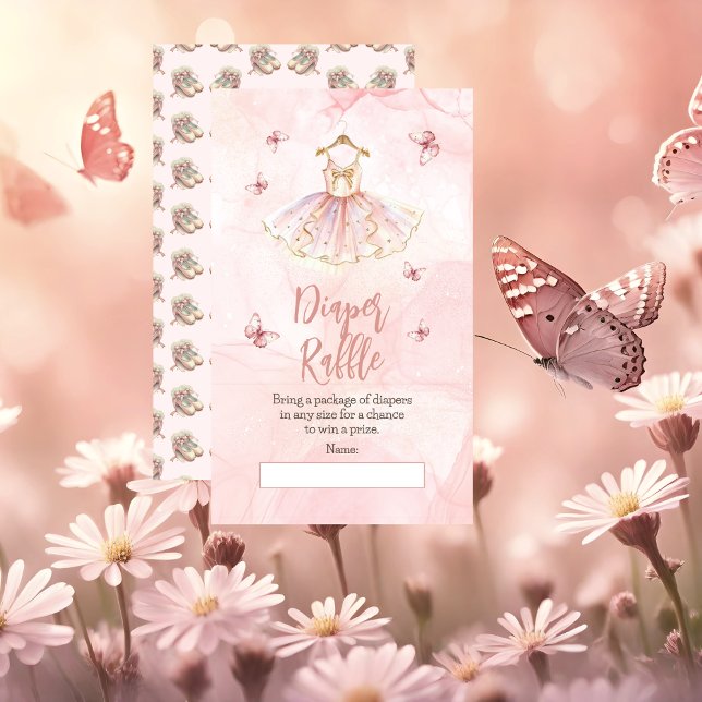Little Ballerina Pink Baby Shower Diaper Raffle Enclosure Card (A Sweet Little Ballerina Is On The Way & We're TUTU Excited Pink Girl Baby Shower Diaper Raffle Card)
