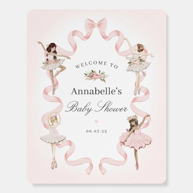 Little Ballerina Pink Baby Shower Welcome Sign (Front)