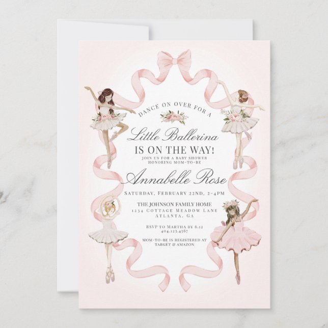 Little Ballerina Pink Ballet Girl Baby Shower Invi (Front)