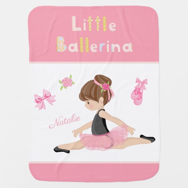Little Ballerina Pink Ballet Girls Name Baby Blanket (Front)