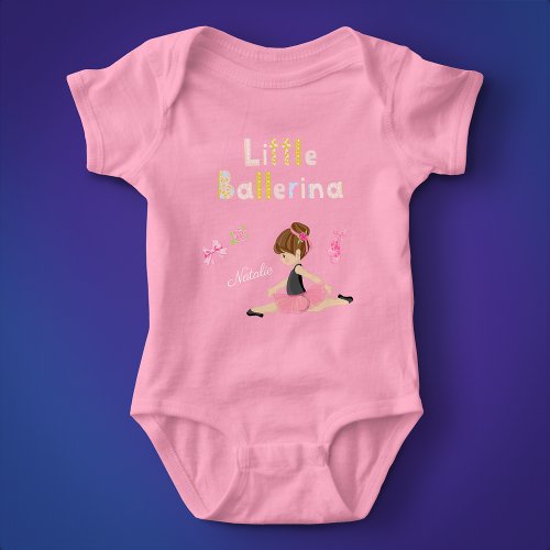 Little Ballerina Pink Ballet Girls Name Baby Bodysuit