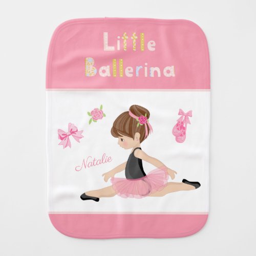 Little Ballerina Pink Ballet Girls Name Baby Burp Cloth