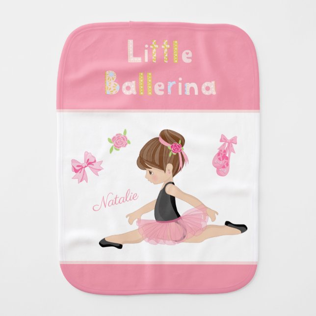 Little Ballerina Pink Ballet Girls Name Baby Burp Cloth (Front)