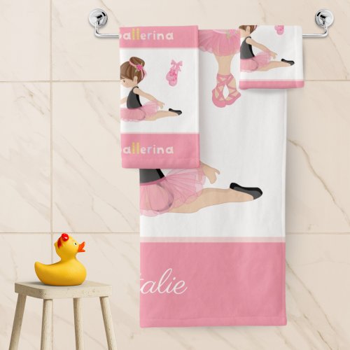 Little Ballerina Pink Ballet Girls Name Bathroom Bath Towel Set
