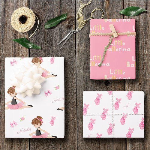 Little Ballerina Pink Ballet Girls Name Birthday Wrapping Paper Sheets